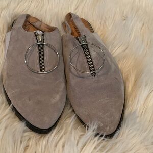 Modelle Gray Suede Sandals with Zipper Detail